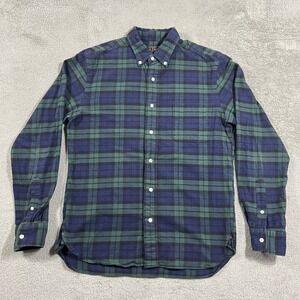 Beams Japan Flannel Shirt Mens Small Plaid Button Up Long Sleeve Blue Green